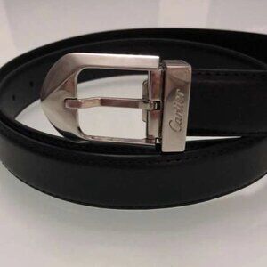 Cartier Paris Men’s Belt Black Gold Silver Tone Buckle READ